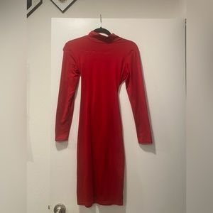 Red midi body con dress